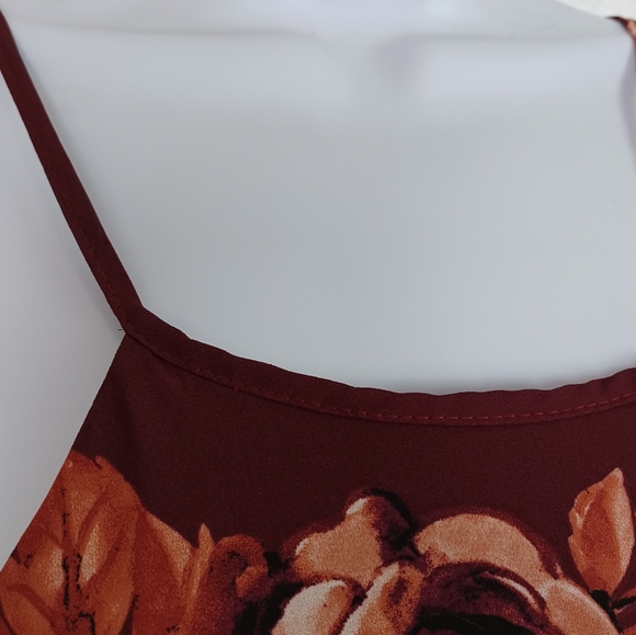 Lulu's Rancho Burgundy Floral Print Lace-Up Maxi Dress Women's Size S - Picture 10 of 14